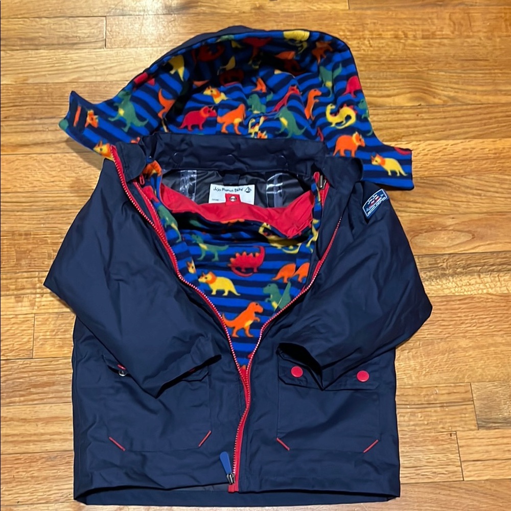 Jojo Mama n Bebe Blue and Red Raincoat with Dinosaur Print